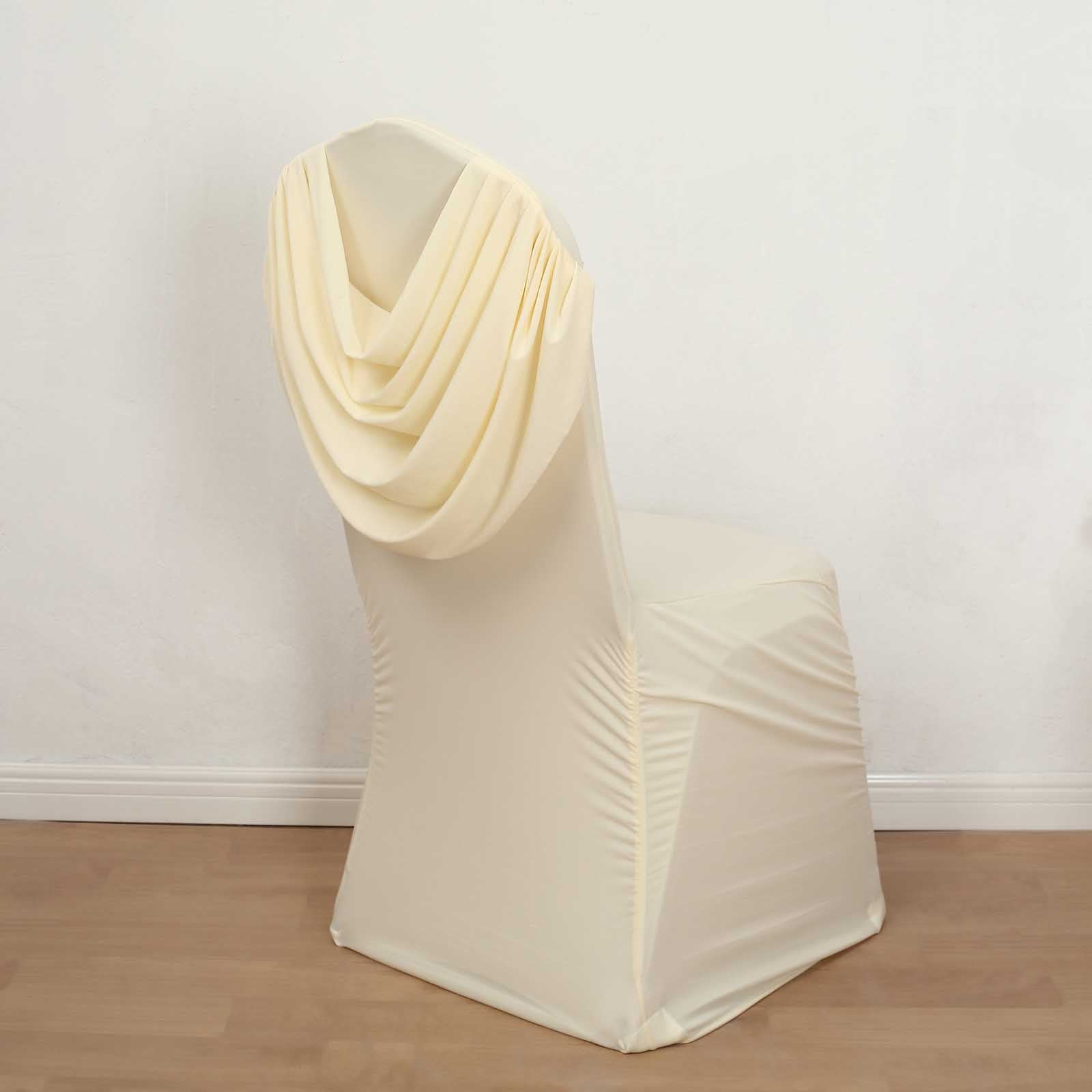 Spandex Chair Cover with Ruched Swag Back and Foot Pockets for Banquet Chairs Ivory - Fitted Slipcover