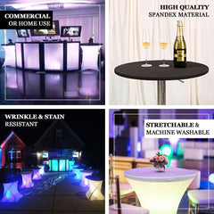 Spandex Table Top Cover Black Fitted Cocktail Topper - Wrinkle-Free Table Topper