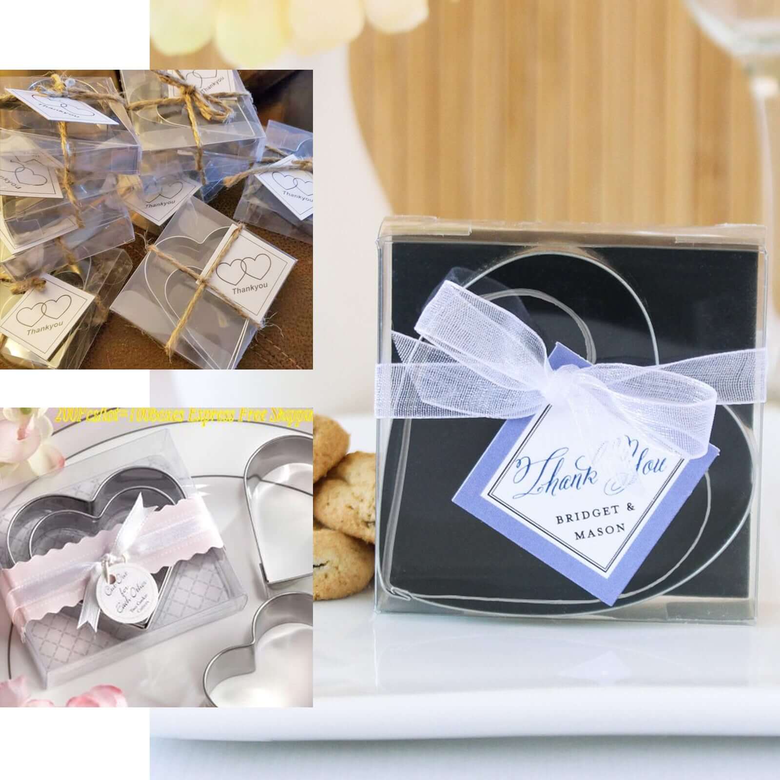2pcs Stainless Steel Heart Shaped Cookie Cutters Party Favors, Biscuits Cutter Wedding Favor Set with Clear Gift Box - 2.5",3"