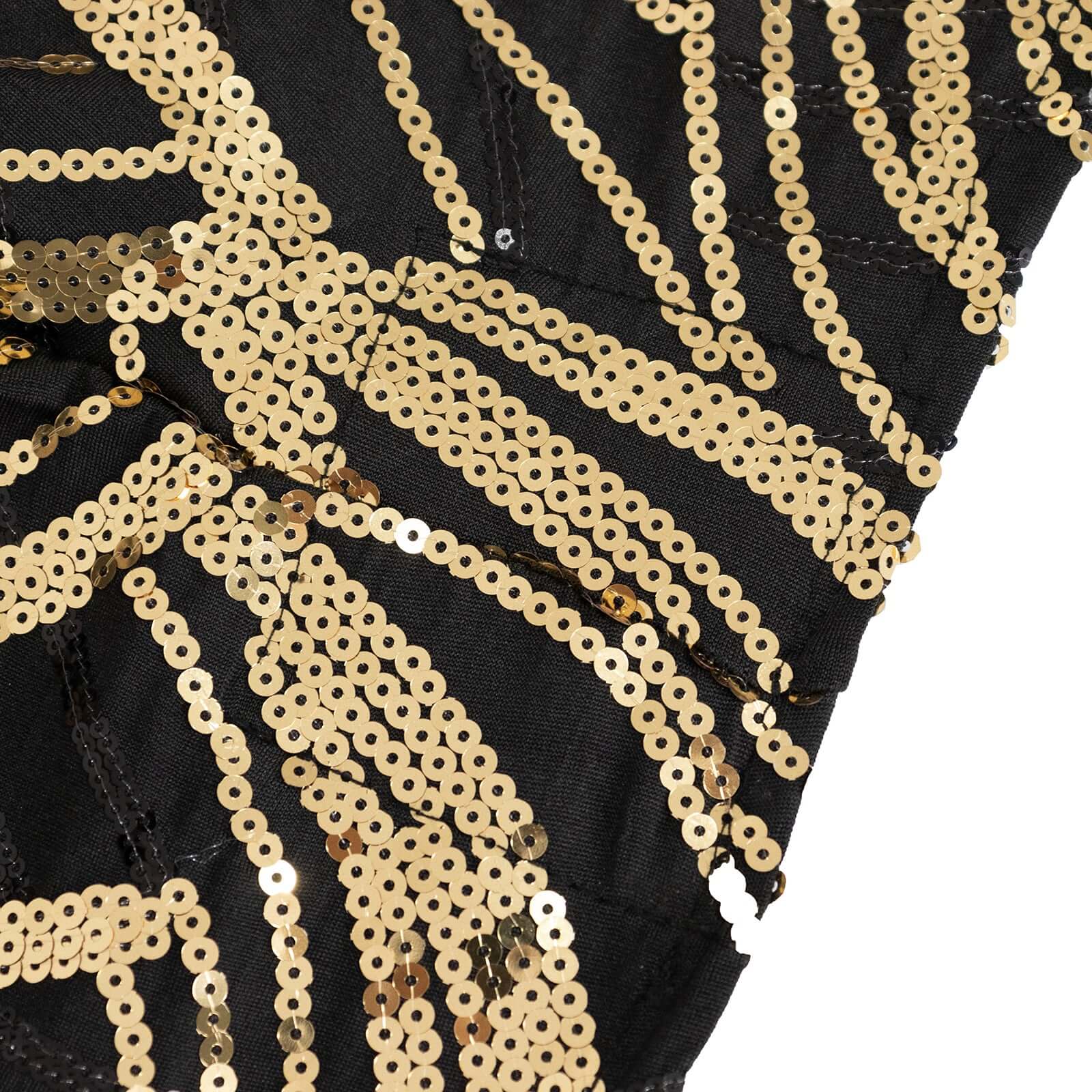 Sequin Stretch Spandex 72"x30" Rectangle Tablecloth Black/Gold Wave Embroidered Design Four-Way Stretch Shimmering Table Cover for Luxe Event Decor