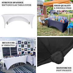 Stretch Spandex 96"x30" Rectangle Table Cover Navy Blue with Curved Open Back Design Tailored Professional Look
