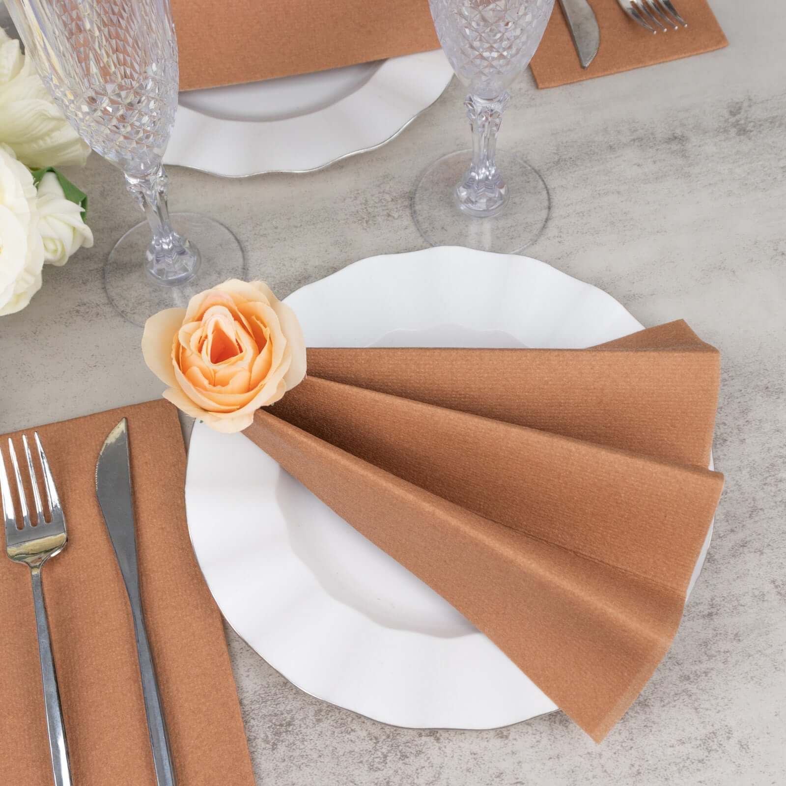 20-Pack Paper Linen-Like Napkins Terracotta (Rust) - Disposable Hygienic Airlaid Guest Towels 8.5"x4"