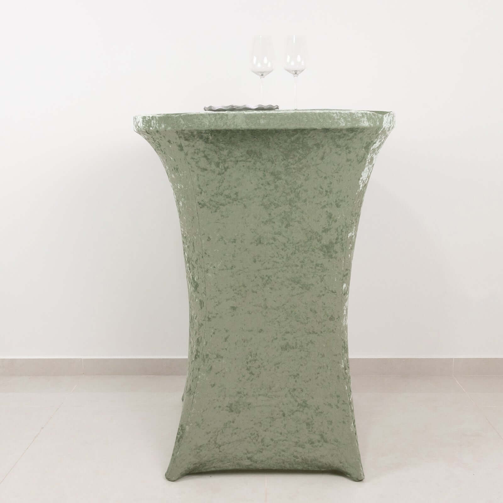 Crushed Velvet Spandex 32" Round Cocktail Table Cover Sage Green Smooth Highboy Tablecloth