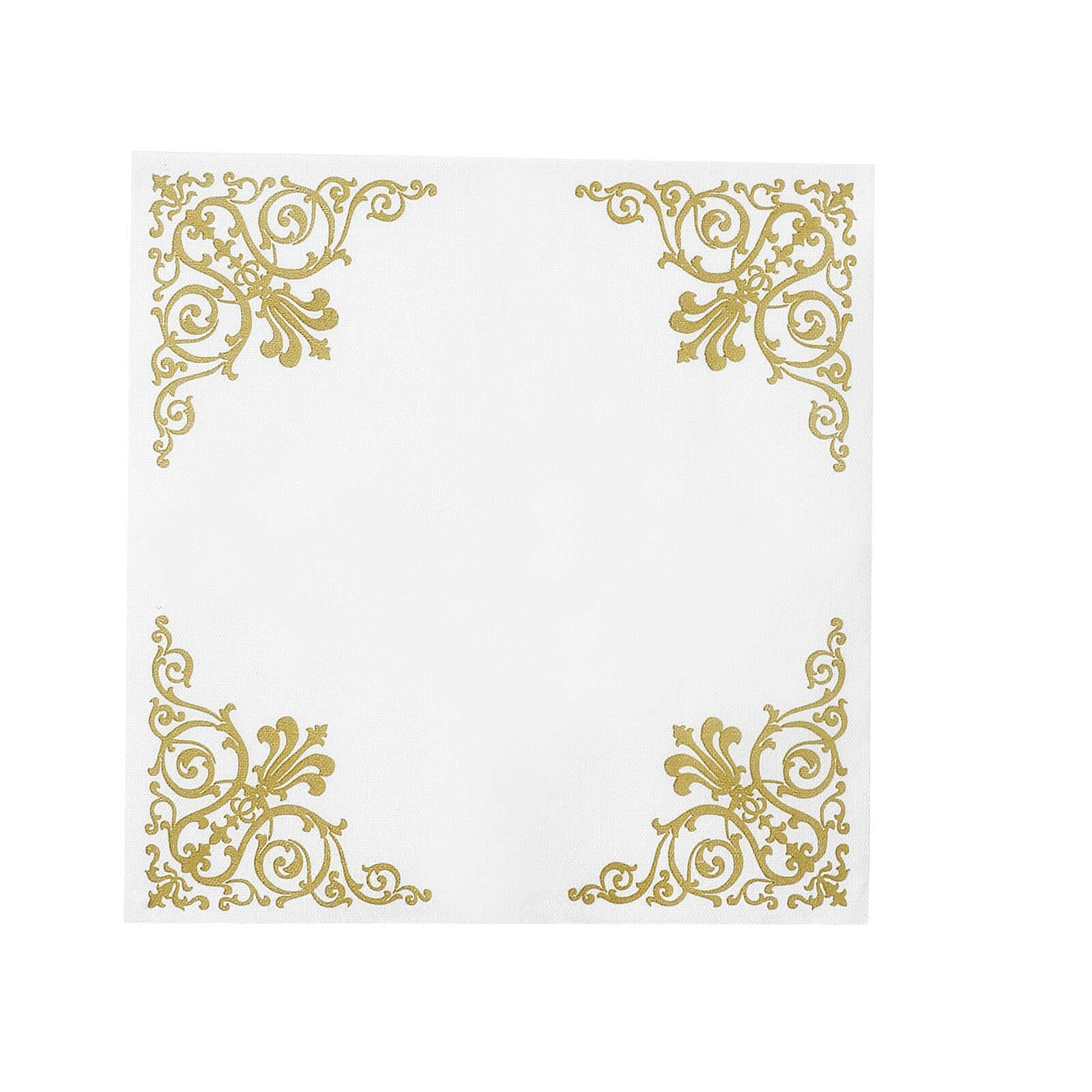 20 Pack Linen-Like Paper 5"x5" Napkins White - Gold Fleur Vintage Airlaid Cocktail Napkins