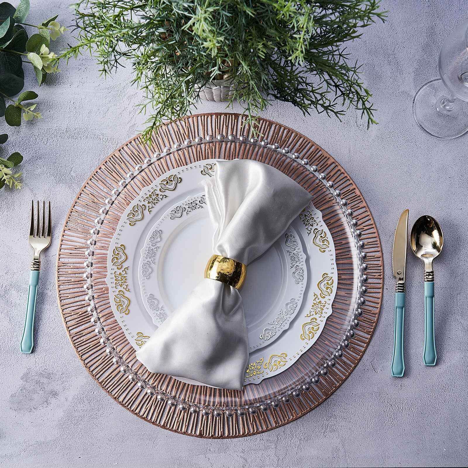 6-Pack Dining Table Mats Spiked Design Rose Gold - Vinyl Non-Slip Surface with Modern Appeal 15"