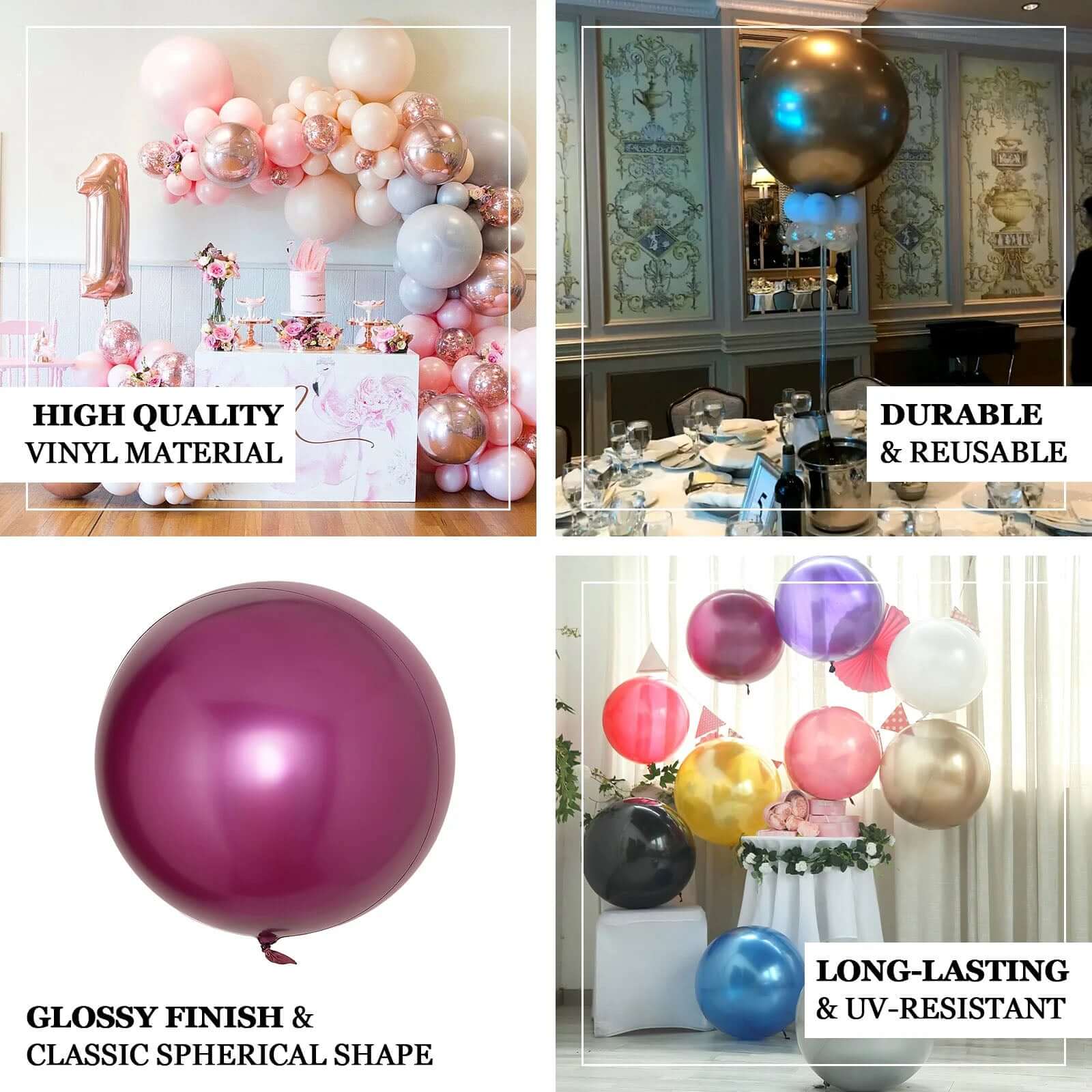 2 Pack 30" Big Shiny Red Reusable UV Protected Sphere Vinyl Balloons