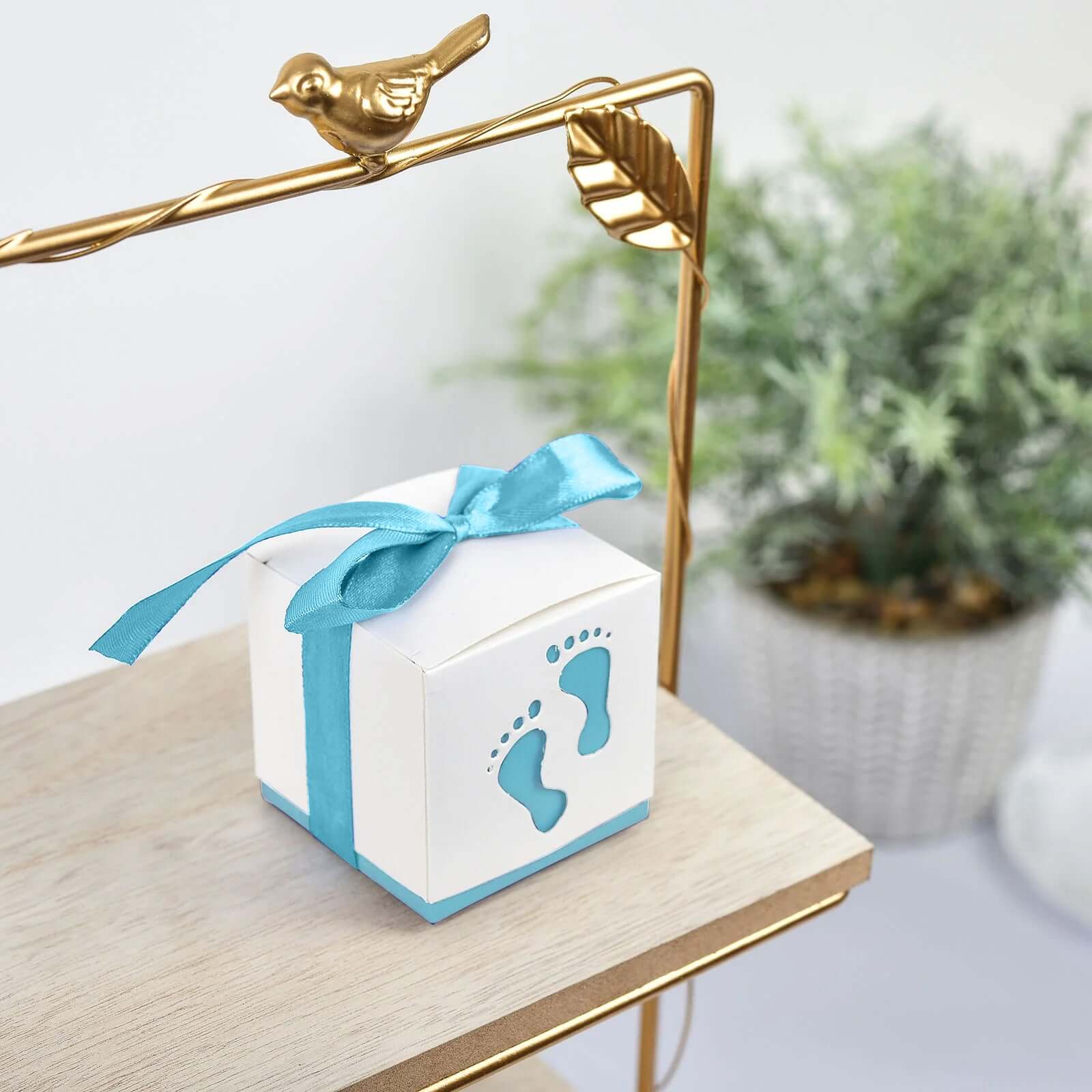 25 Pack 2" Light Blue Footprint Baby Shower Party Favor Candy Gift Boxes
