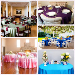 Lamour Satin 120" Round Tablecloth White - Seamless Table Cover with Soft Tempered Sheen for Upscale Gatherings
