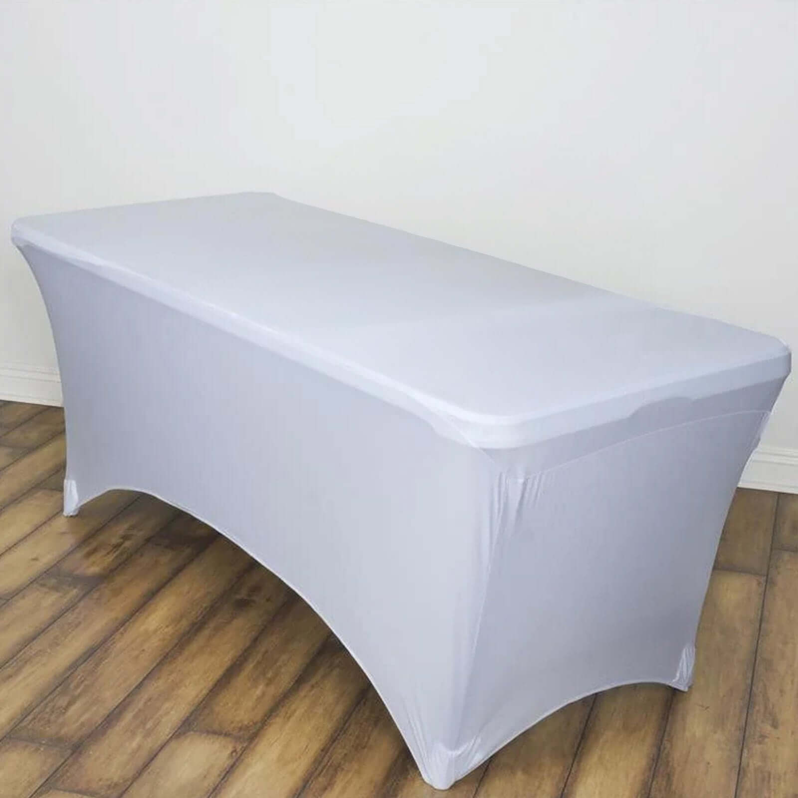 Stretch Spandex 6ft Rectangle Tablecloth White - Durable Form-Fitting Table Cover for Events & Presentations
