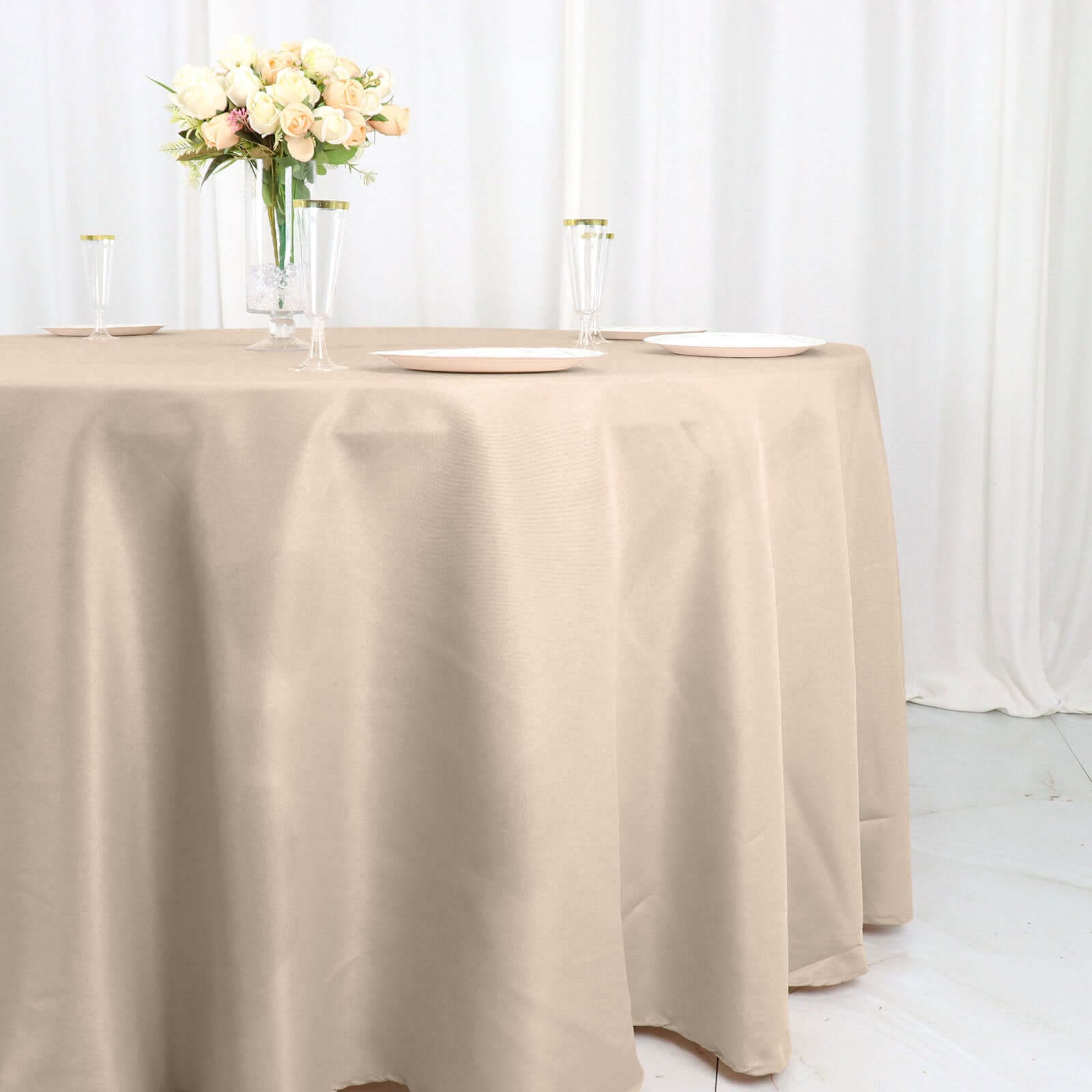 Polyester 120" Round Tablecloth Nude - Seamless Wrinkle-Resistant Table Cover