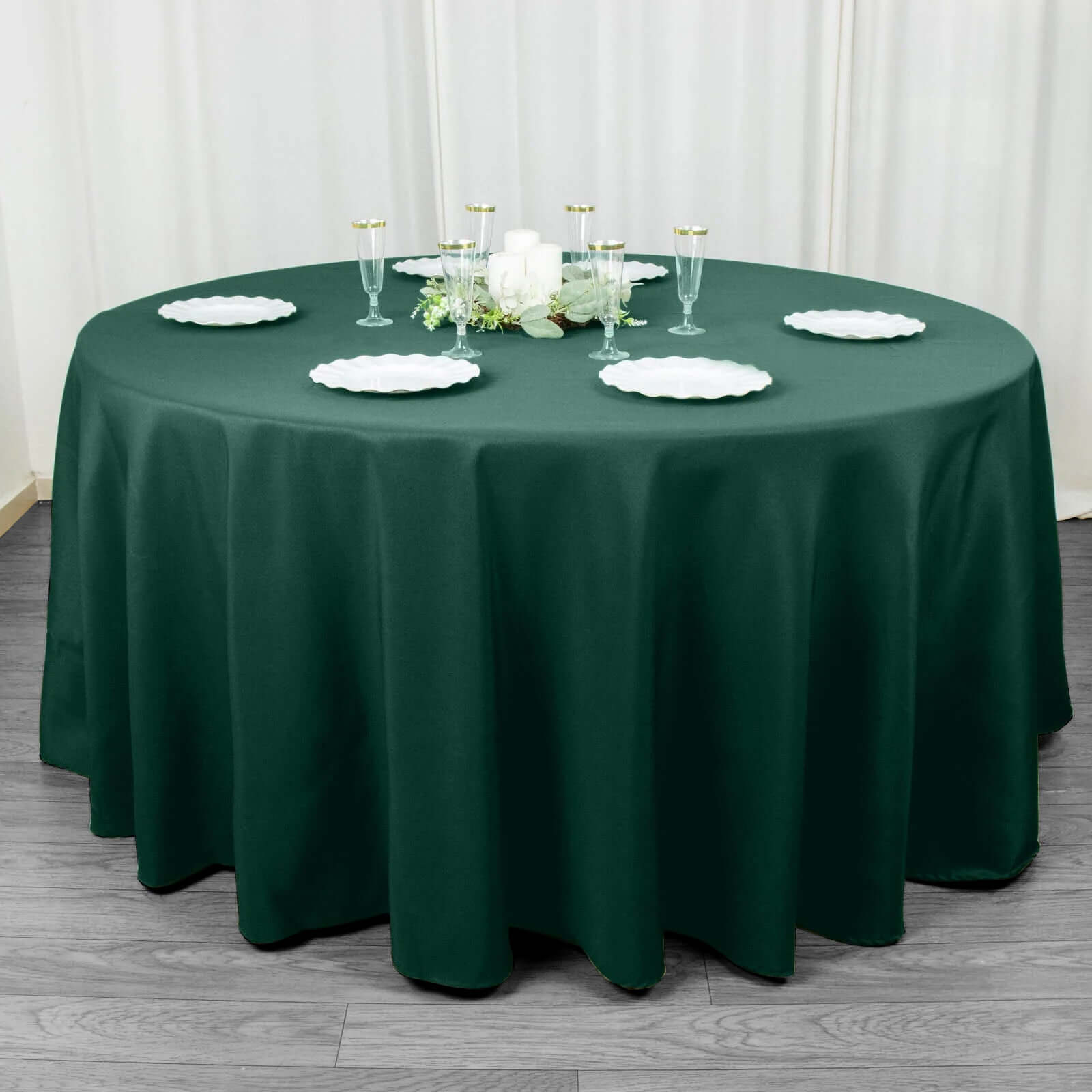 Premium Polyester 120" Round Tablecloth Hunter Emerald Green - Seamless 220GSM Wrinkle-Resistant Table Cover