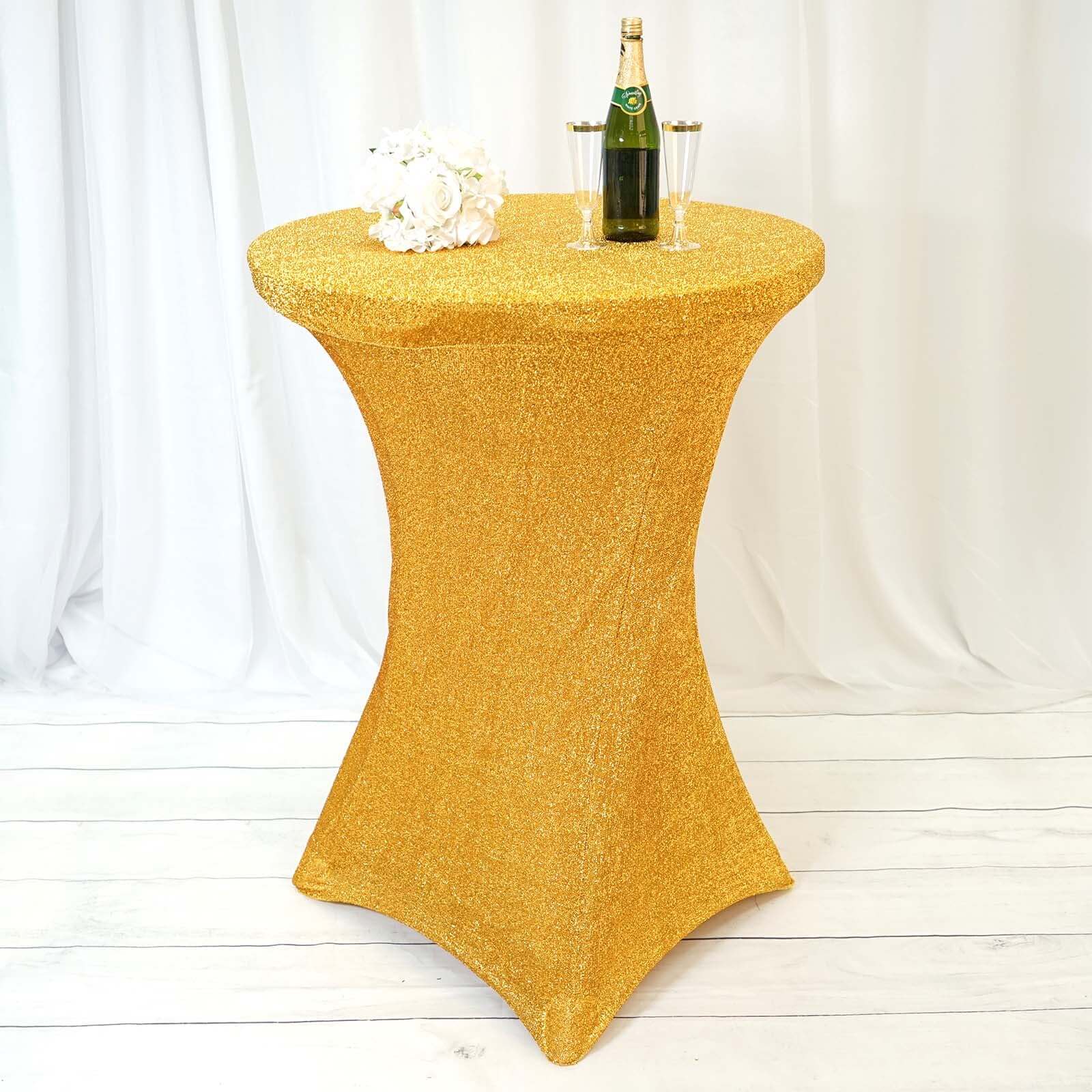 Metallic Spandex 36" Fitted Glitter Round Cocktail Table Cover Gold - Polished Stretch Fit for High Top Tables