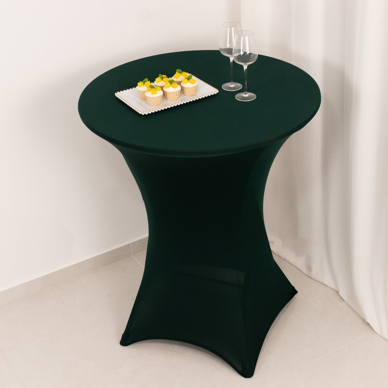 Spandex 33"-36" Round Cocktail Table Cover Hunter Emerald Green - Easy to Maintain Stretch Fitted Highboy Tablecloth