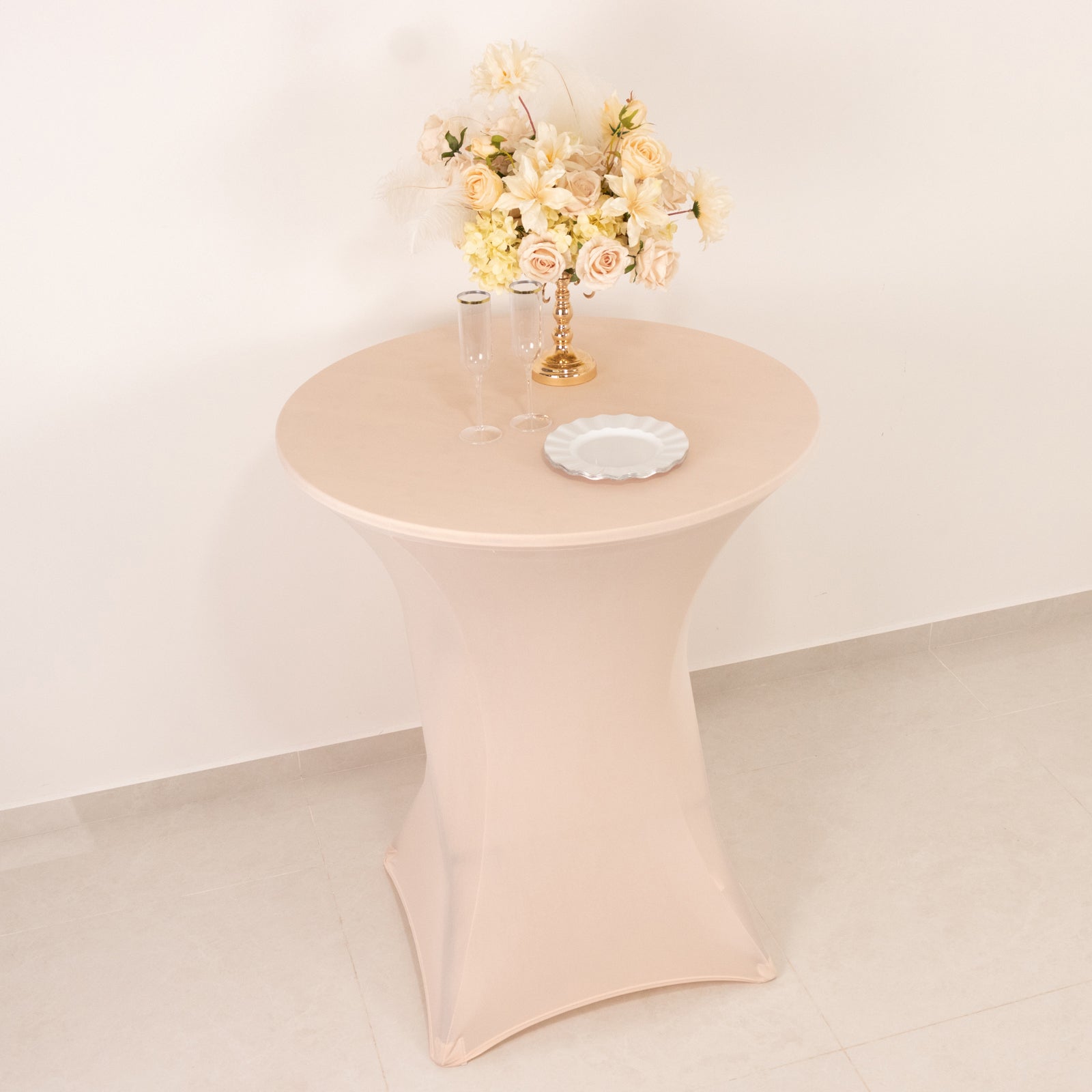 Spandex 33"-36" Round Cocktail Table Cover Blush - Easy to Maintain Stretch Fitted Highboy Tablecloth