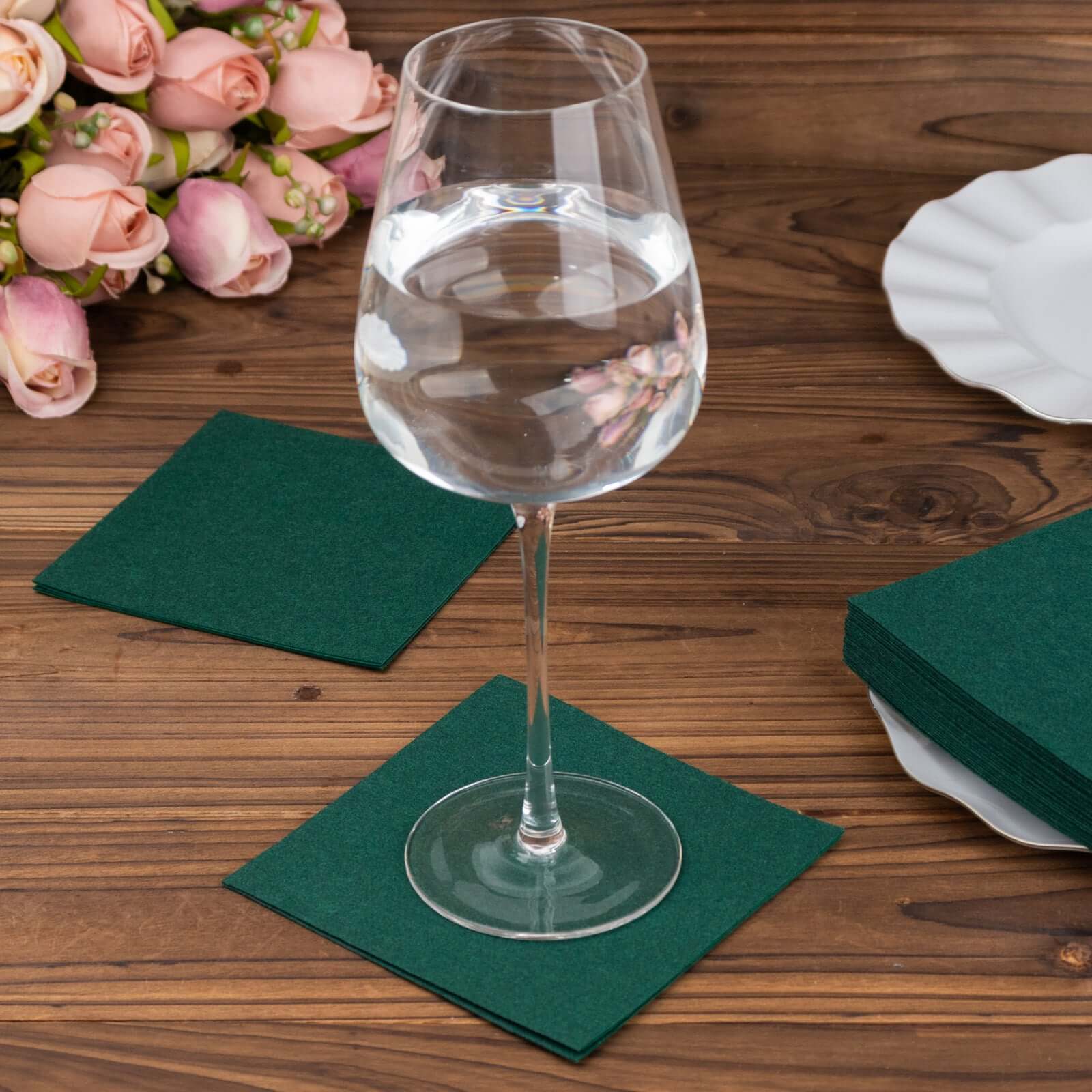 20-Pack Paper Linen-Like Cocktail Napkins Hunter Emerald Green - Disposable 5"x5" Airlaid Soft Napkins