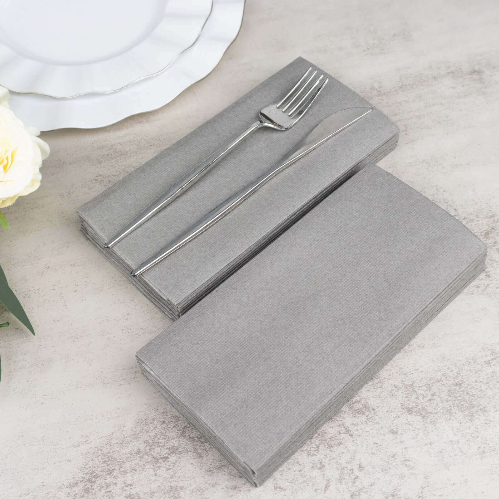 20-Pack Paper Linen-Like Napkins Silver - Disposable Hygienic Airlaid Guest Towels 8.5"x4"