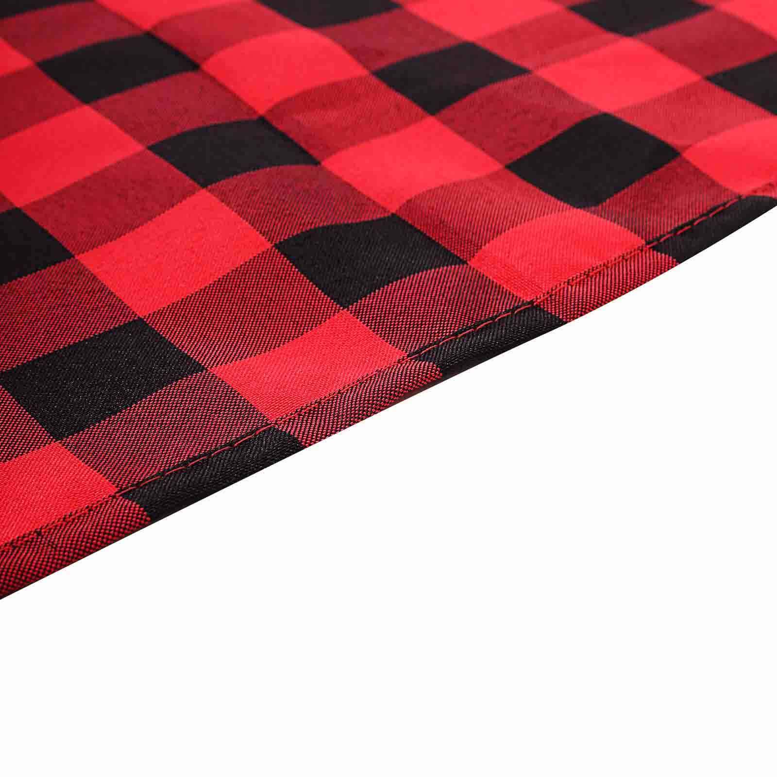 108" Black Red Buffalo Plaid Round Tablecloth, Checkered Gingham Polyester Tablecloth