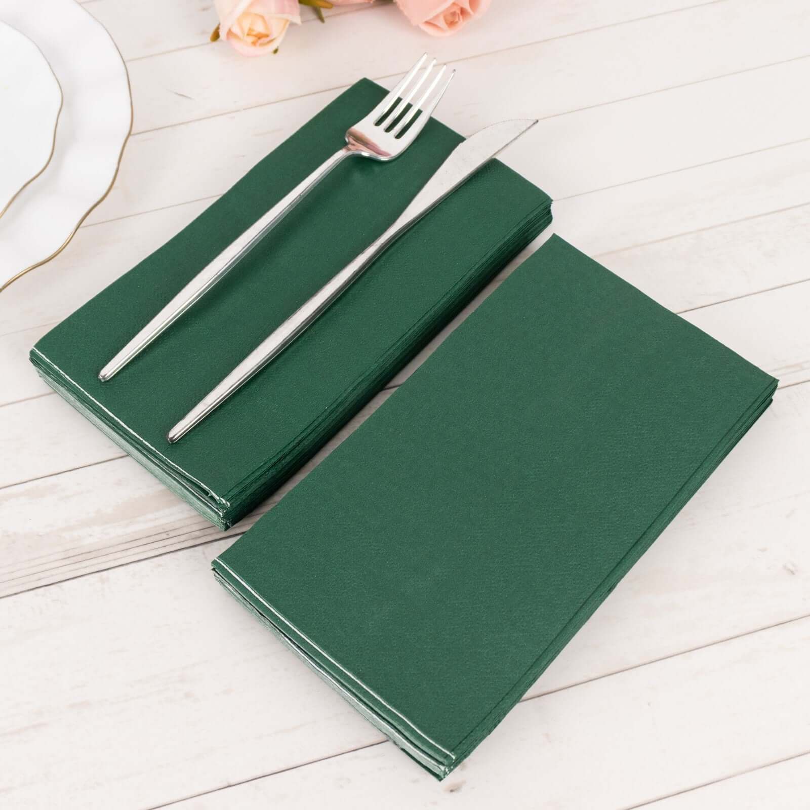 50-Pack Paper Napkins Soft Hunter Emerald Green - Disposable 2-Ply Cocktail and Beverage Napkins for Weddings