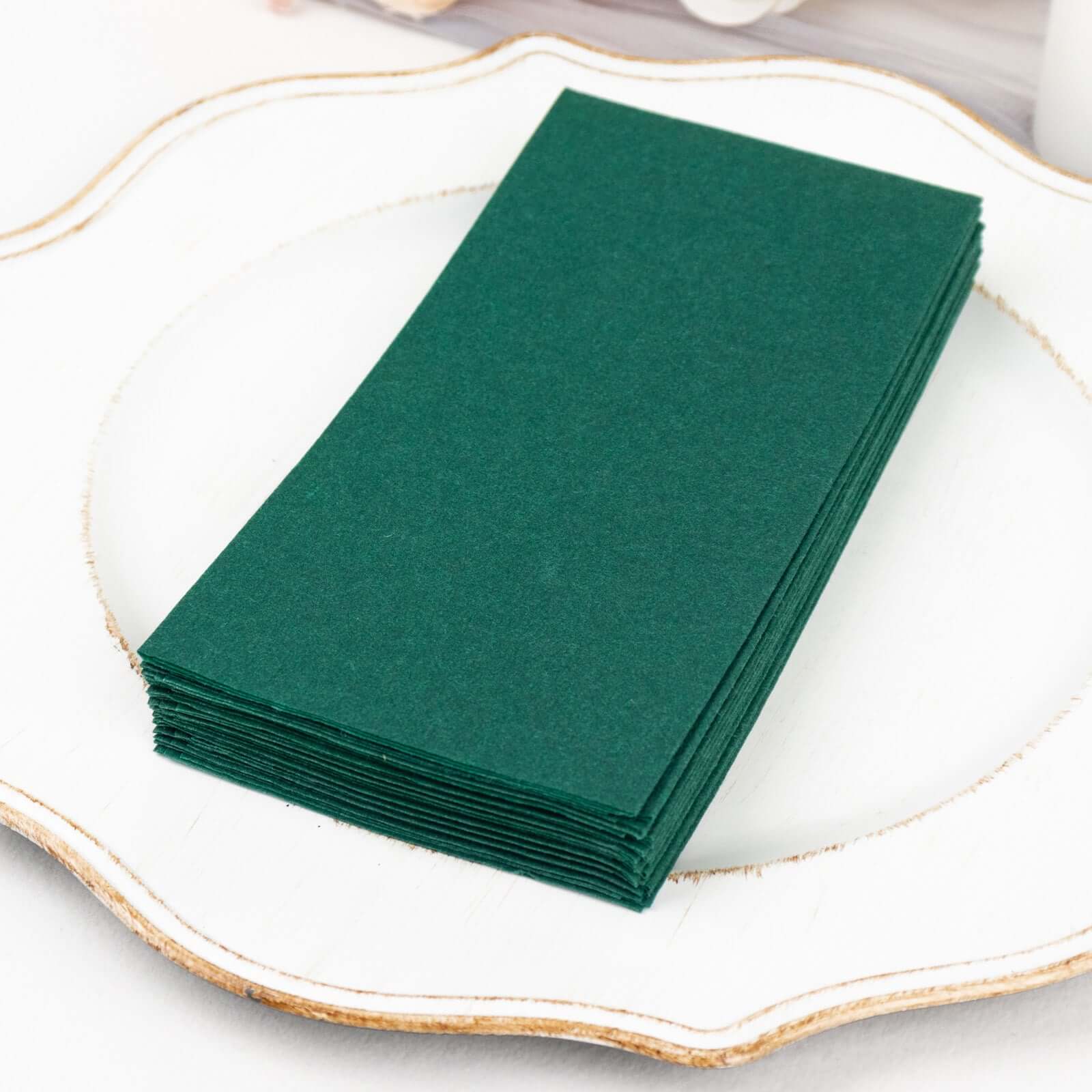20-Pack Paper Linen-Like Napkins Hunter Emerald Green - Disposable Hygienic Airlaid Guest Towels 8.5"x4"