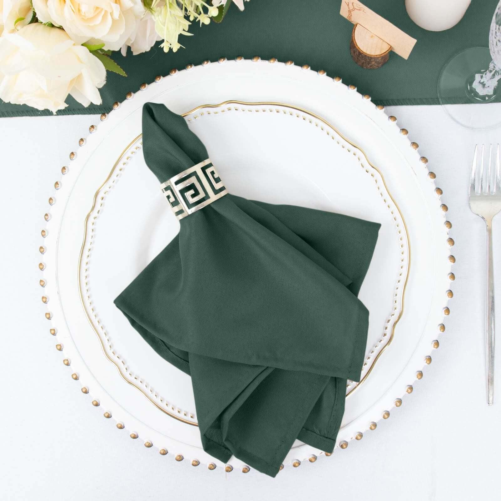 5 Pack Polyester 17"x17" Napkins Hunter Emerald Green - Durable & Wrinkle Resistant Dinner Napkins