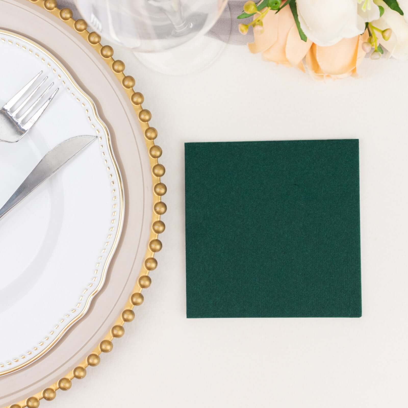 20-Pack Paper Linen-Like Cocktail Napkins Hunter Emerald Green - Disposable 5"x5" Airlaid Soft Napkins