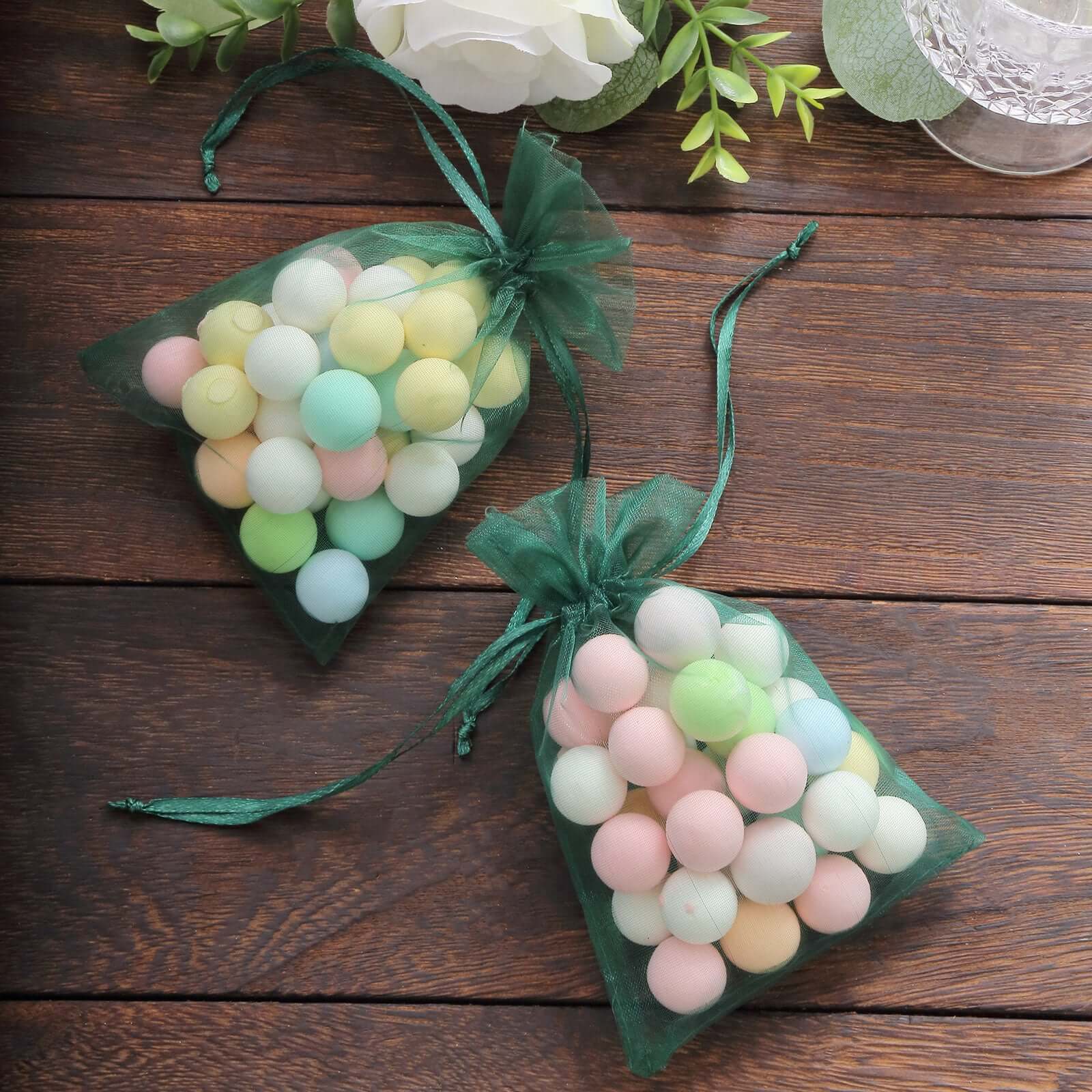 10 Pack 4"x6" Hunter Emerald Green Organza Drawstring Wedding Party Favor Gift Bags