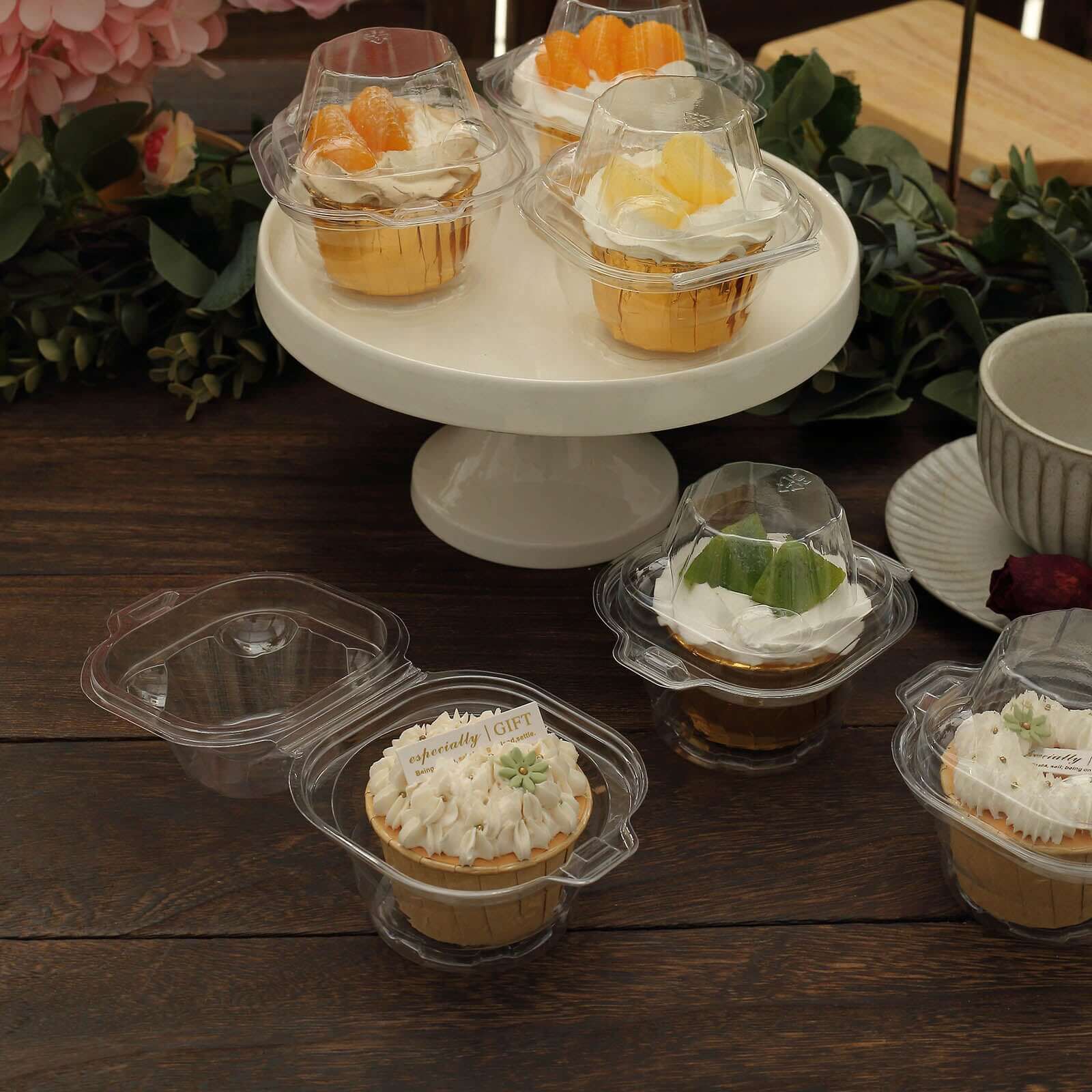 25-Pack Plastic Cupcake Container Boxes Clear - Single Clamshell-Packaging with Stackable Dome Lid for Events & Bakeries 4"