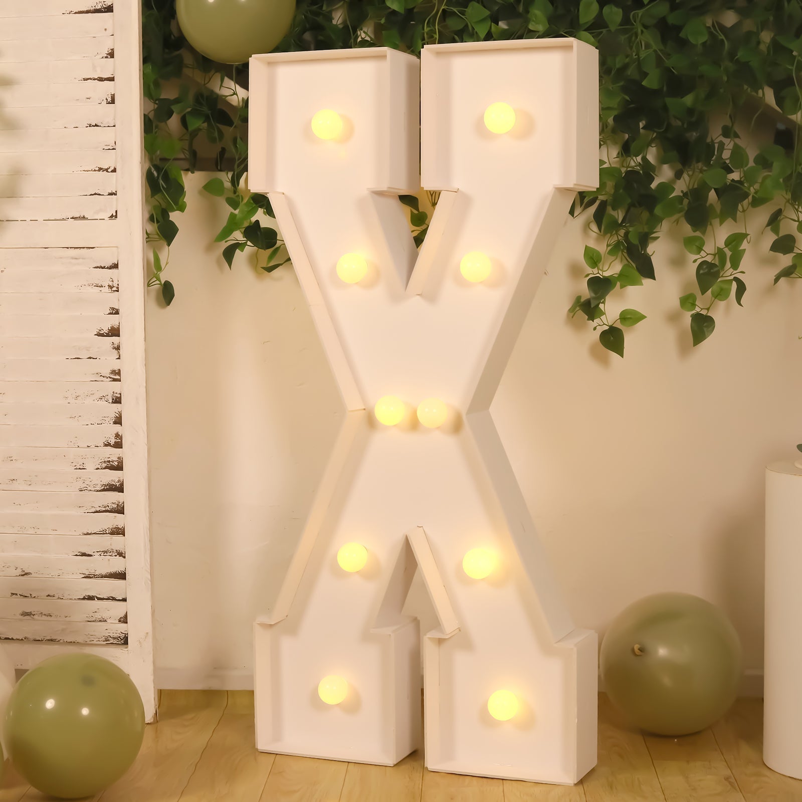 Giant LED Marquee Light Up Letter "X", White 4ft Pre-Cut Foam Board with 10 Warm White Battery Operated LEDs, Glue Gun and Sticks