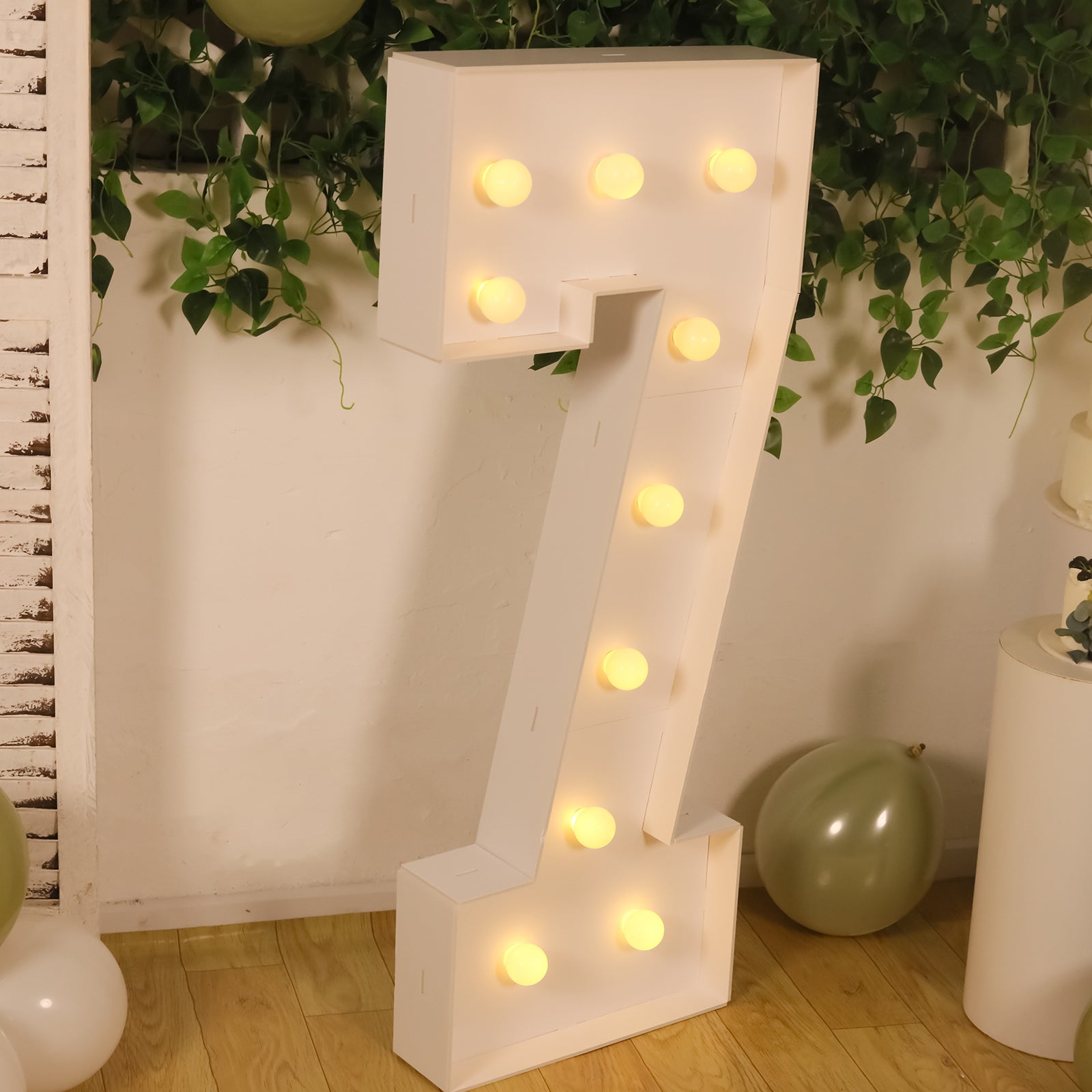 Giant LED Marquee Light Up Number "7", White 4ft Pre-Cut Foam Board with 10 Warm White Battery Operated LEDs, Glue Gun and Sticks