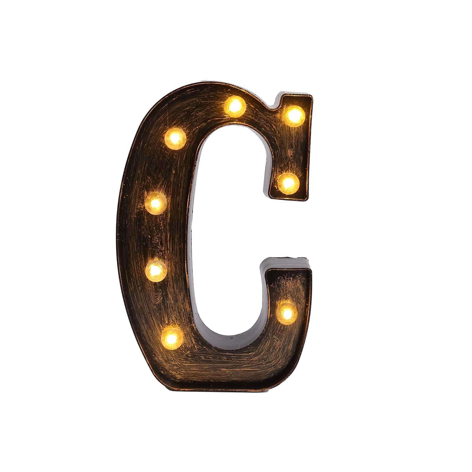 LED Marquee Letter "C" Industrial Style Antique Black - Light-Up Alphabet Sign for Weddings & Displays 9"