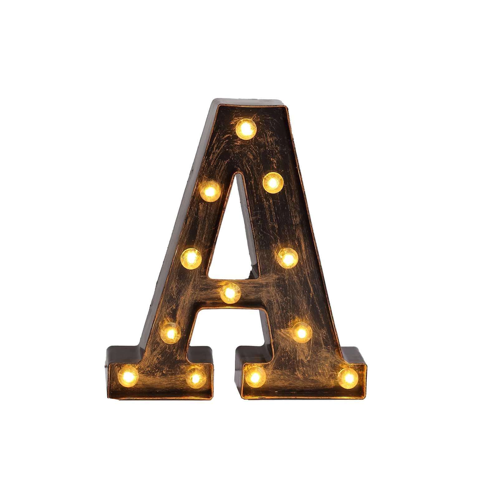 LED Marquee Letter "A" Industrial Style Antique Black - Light-Up Alphabet Sign for Weddings & Displays 9"
