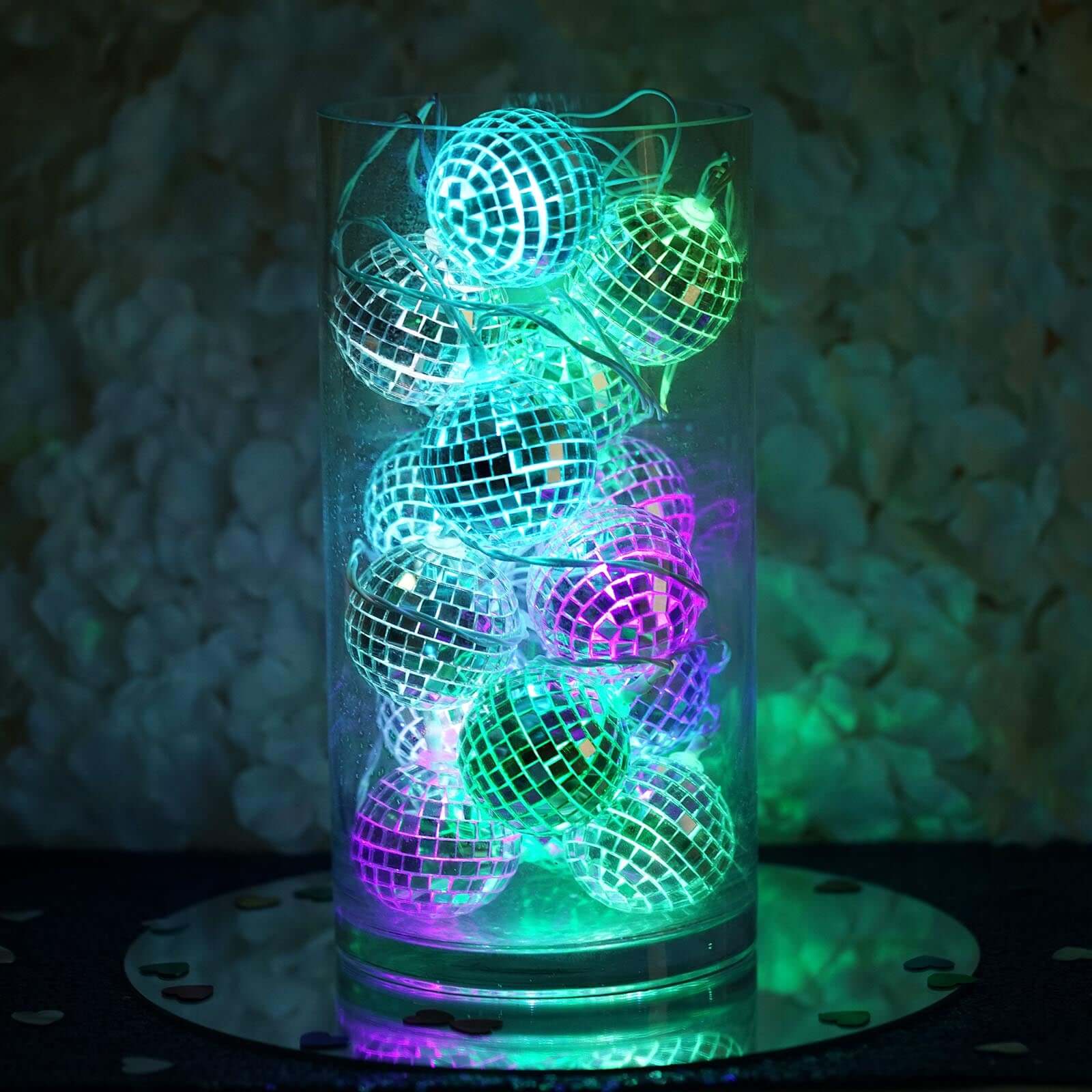 15 LED String Light Garland Silver Disco Mirror Ball Multicolor - Battery Operated for Events 6ft