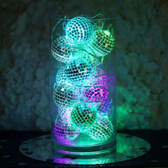15 LED String Light Garland Silver Disco Mirror Ball Multicolor - Battery Operated for Events 6ft