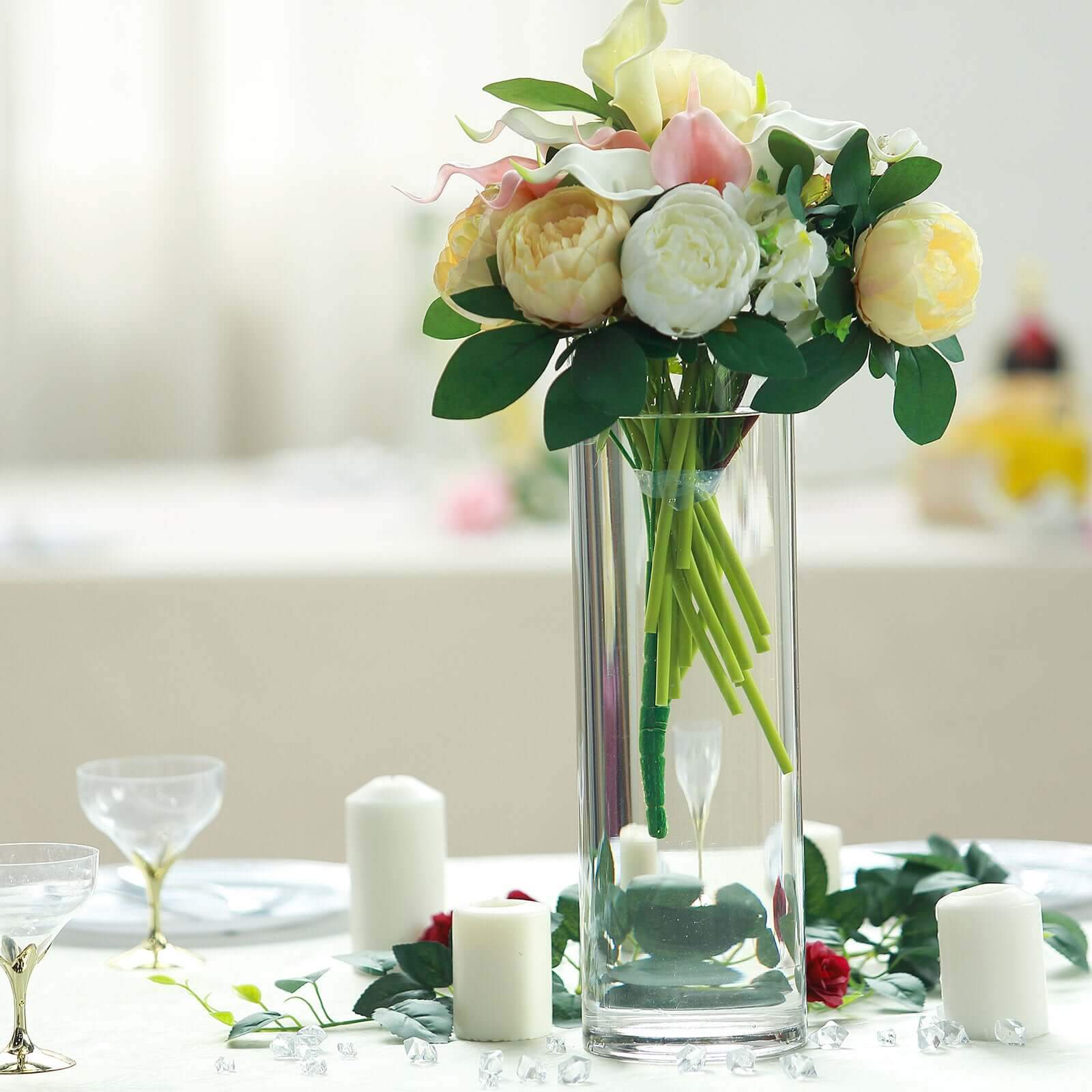 6-Pack Glass Flower Vases Cylinder Design Heavy Duty Clear - Stylish Centerpieces for Weddings 16"
