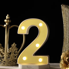 3D Marquee Number "2" Warm White 5 LED Lights Gold - Stylish Light-Up Accent for Events 6"