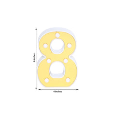3D Marquee Number "8" Warm White 7 LED Lights Gold - Stylish Light-Up Accent for Events 6"