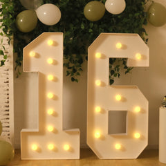 Giant LED Marquee Light Up Number "6", White 4ft Pre-Cut Foam Board with 10 Warm White Battery Operated LEDs, Glue Gun and Sticks