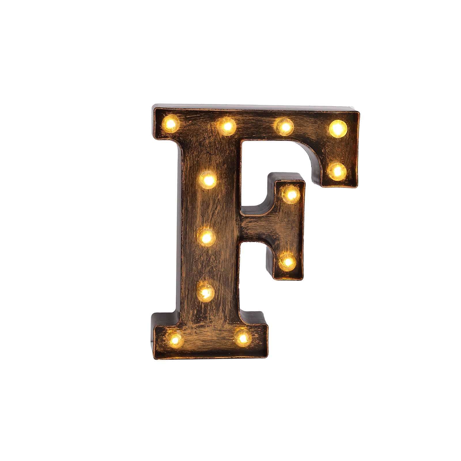 LED Marquee Letter "F" Industrial Style Antique Black - Light-Up Alphabet Sign for Weddings & Displays 9"