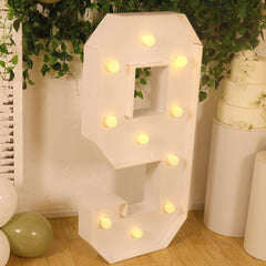 Giant LED Marquee Light Up Number "9", White 4ft Pre-Cut Foam Board with 10 Warm White Battery Operated LEDs, Glue Gun and Sticks