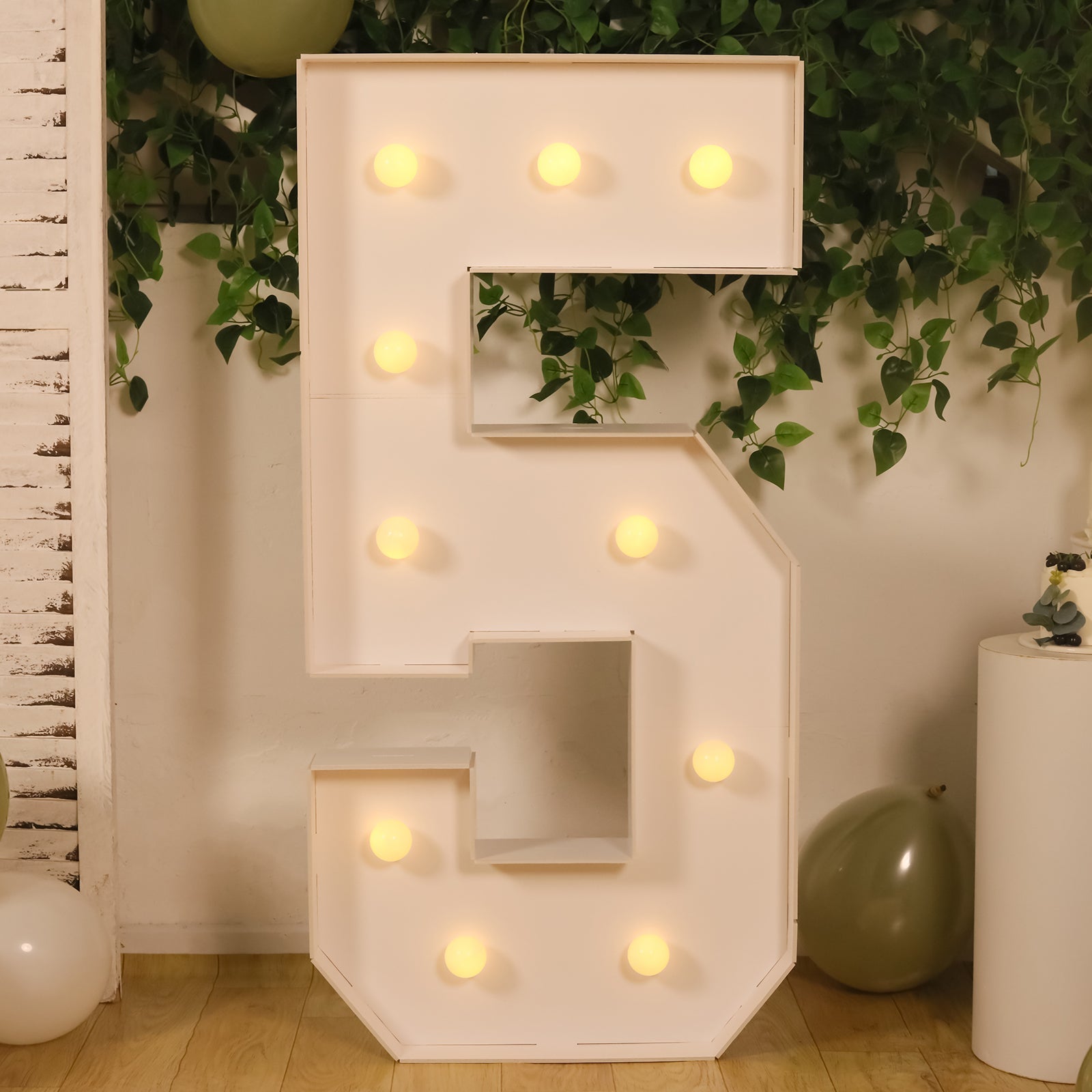 Giant LED Marquee Light Up Number "5", White 4ft Pre-Cut Foam Board with 10 Warm White Battery Operated LEDs, Glue Gun and Sticks