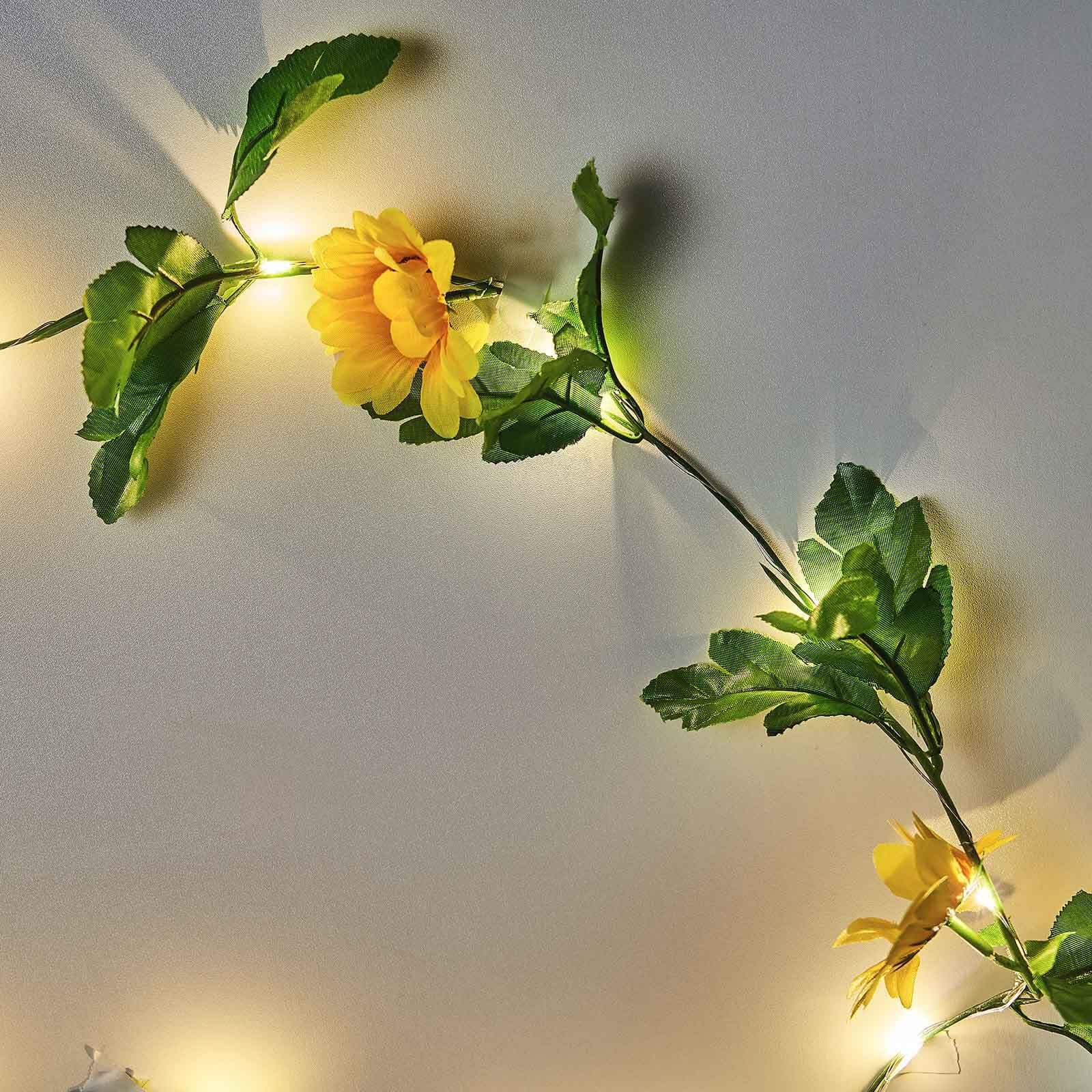 20 LED Garland Vine String Lights Sunflower Design Warm White - Battery Operated Party Accent 8ft