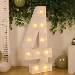 Giant LED Marquee Light Up Number "4", White 4ft Pre-Cut Foam Board with 10 Warm White Battery Operated LEDs, Glue Gun and Sticks