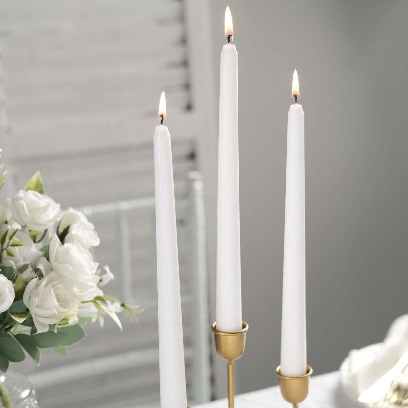12-Pack Taper Candles Premium Wax Design White - Unscented Candles for Upscale Settings 10"