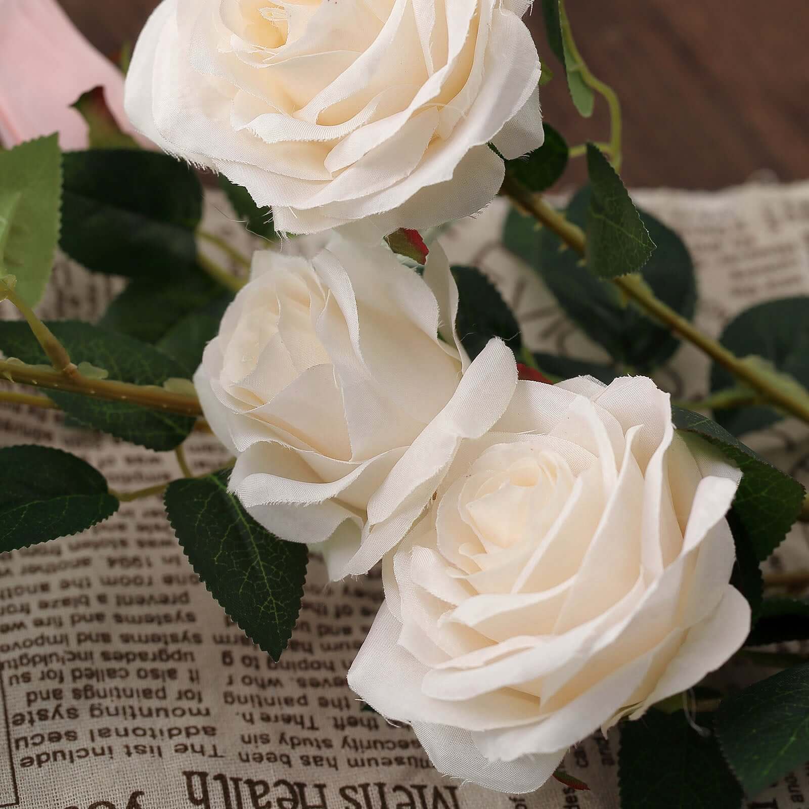 2 Bouquets 33" Tall Blush Artificial Silk Long Stem Rose Bush