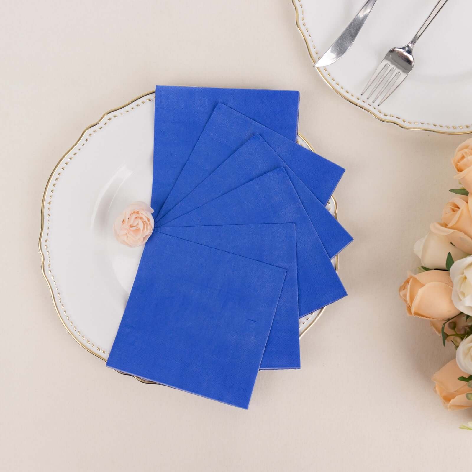 50-Pack Paper Beverage Napkins Royal Blue - 2 Ply Disposable Soft 18GSM Cocktail Napkins 5"x5"