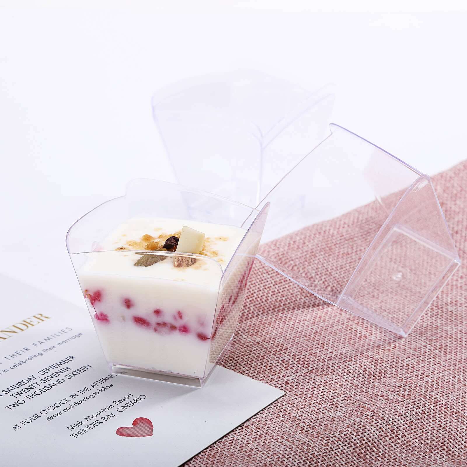 12 Pack 3oz Clear Square Plastic Dessert Cups, Disposable Snack Cups