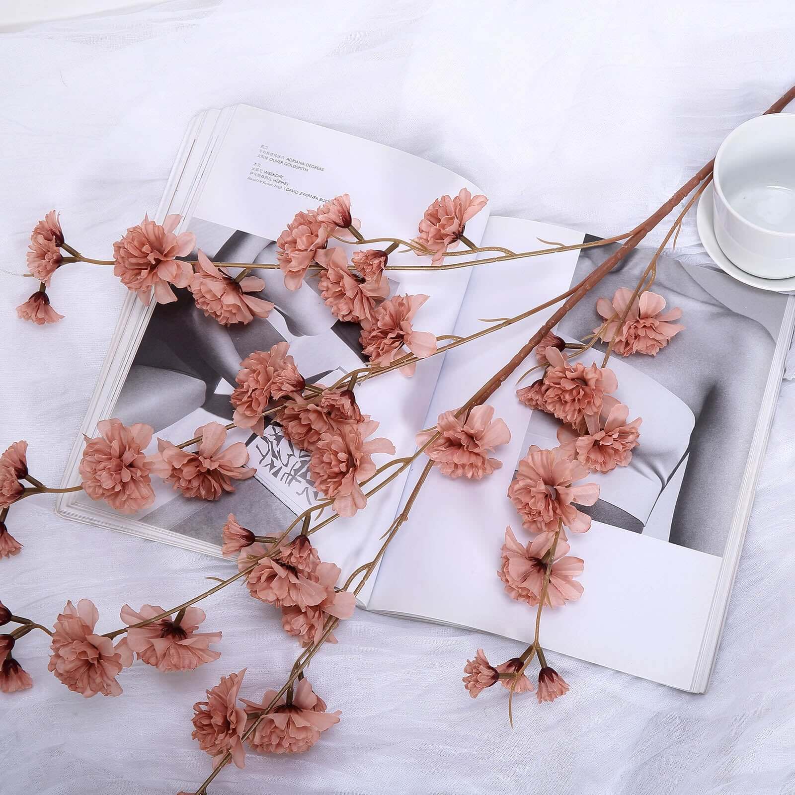 2 Branches 42" Tall Dusty Rose Artificial Silk Carnation Flower Stems