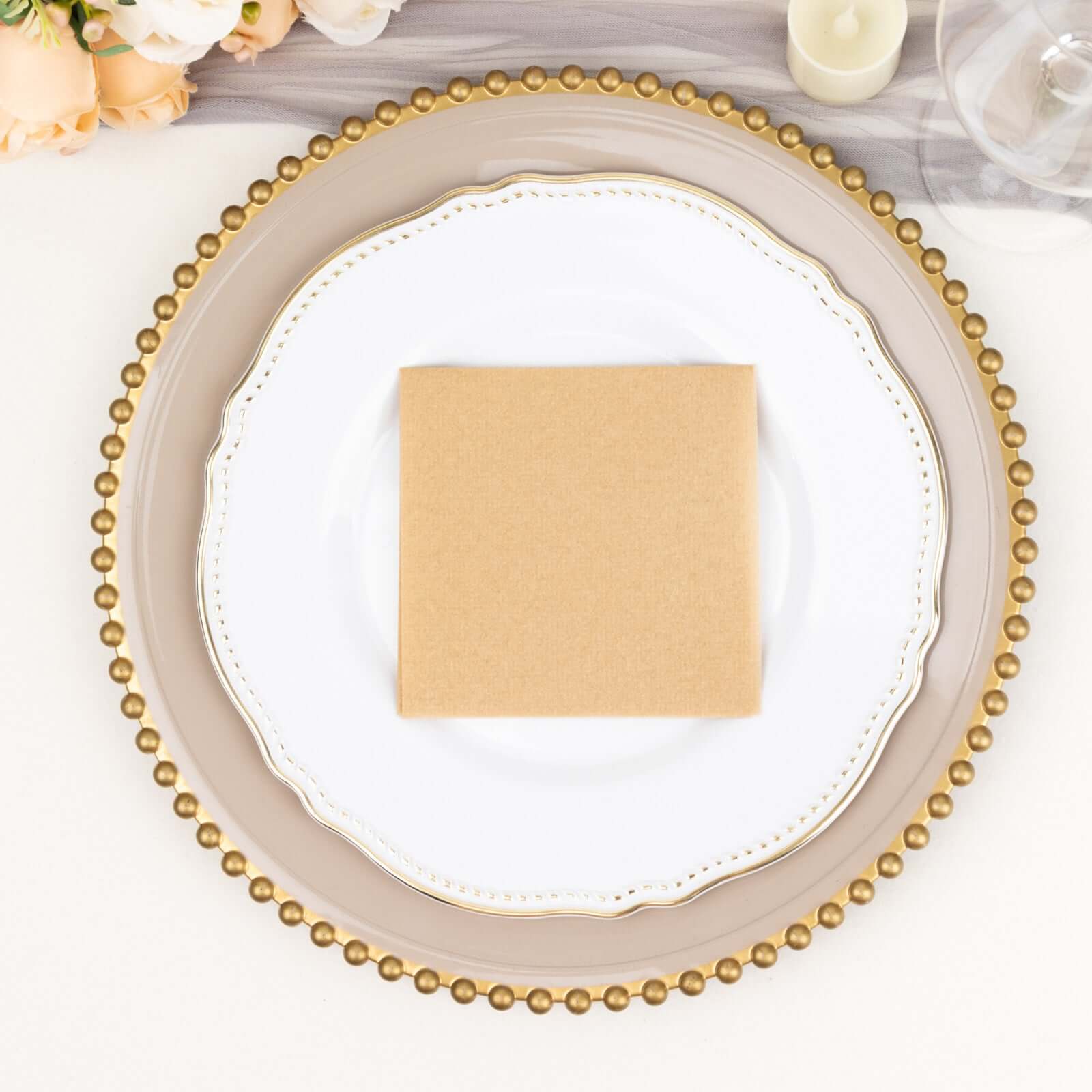 20-Pack Paper Linen-Like Cocktail Napkins Natural - Disposable 5"x5" Airlaid Soft Napkins