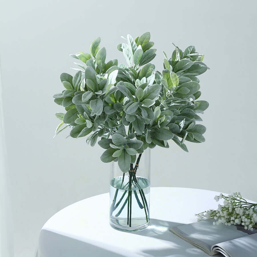 2 Stems 24" Tall Frosted Green Artificial Lambs Ear Leaf Indoor Plant