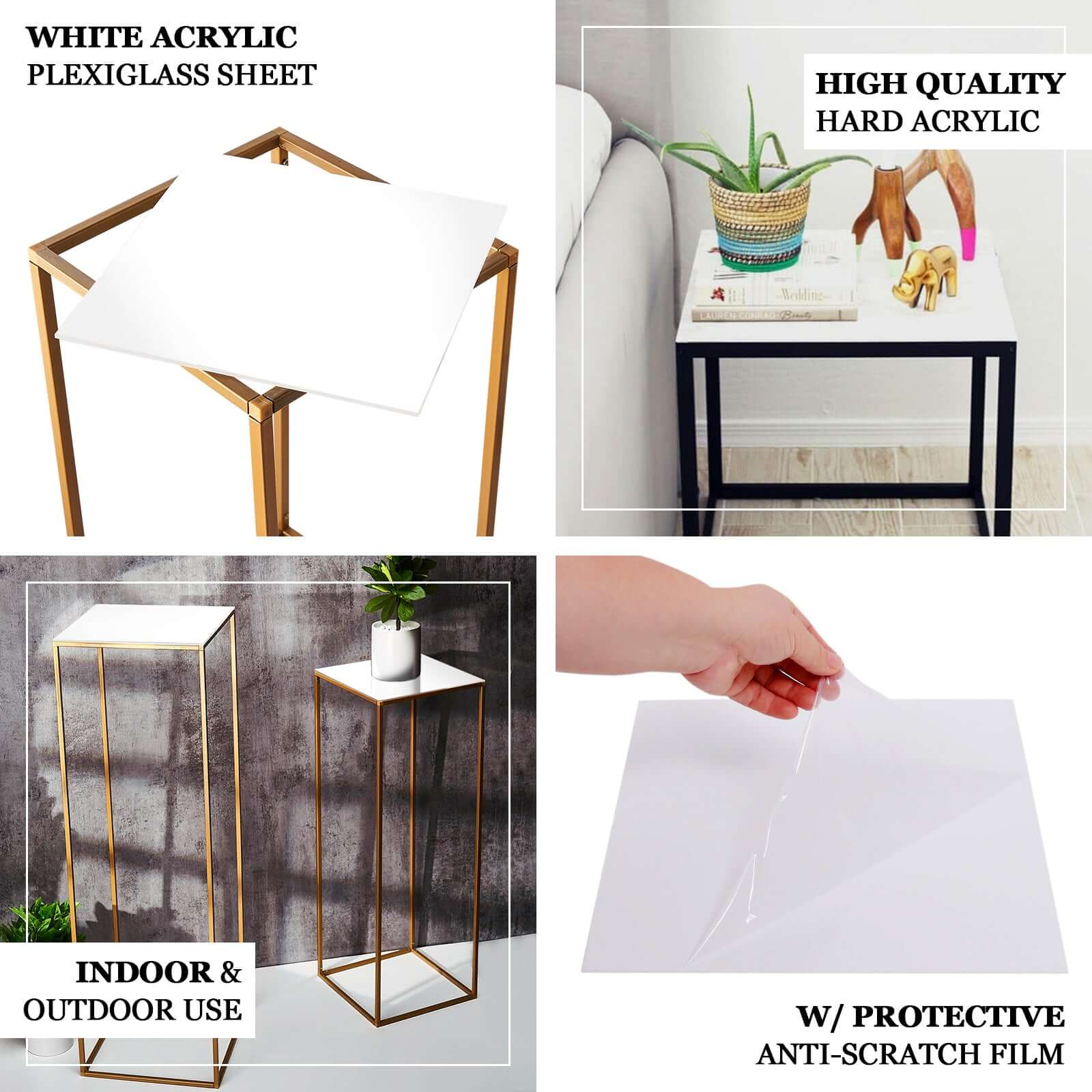 2 Pack 10" Square White Acrylic Plexiglass Sheets, 3mm Thick Top Plates With Protective Film